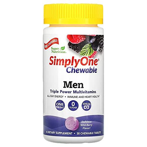 SuperNutrition SimplyOne Multi-Vitamin High-Potency Chewable Tablets for Men, Wild Berry, 30 Count