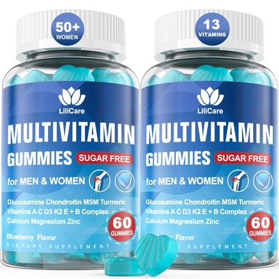 Multivitamin for Women 50+ &amp; Men, Sugar Free Methylated Multivitamin Gummies with Glucosamine Chondroitin MSM for Senior, Chewable Multi Vitamin D3 K2 &amp; A C E, B Complex, Algae Calcium Magnesium