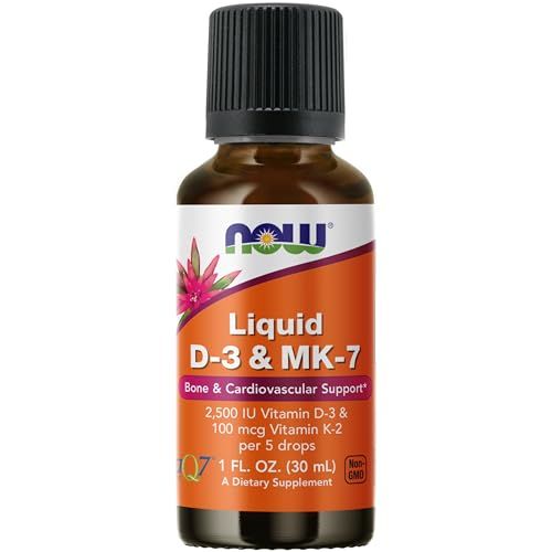 NOW Foods Supplements, Liquid D-3 &amp; MK-7 with 2,500 IU Vitamin D-3 &amp; 100 mcg Vitamin K-2 per 5 drops, 1-Ounce