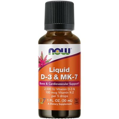 NOW Foods Supplements, Liquid D-3 &amp; MK-7 with 2,500 IU Vitamin D-3 &amp; 100 mcg Vitamin K-2 per 5 drops, 1-Ounce