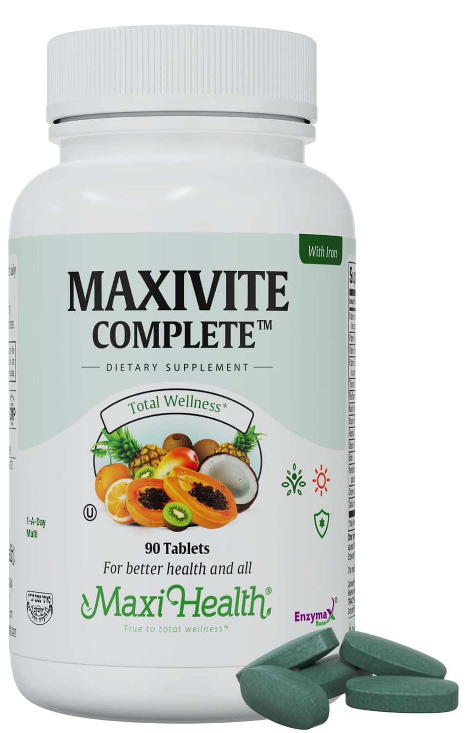 Maxi Health Complete Once Daily Vitamins for Men &amp; Women - Multivitamin for Women &amp; Men with Iron Vitamin A B1 B2 B3 B6 B12 C D3 E Zinc (90 Tablets)