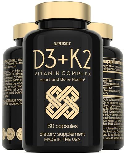 Vitamin D3 K2 Capsules - Vitamin D3 5000 IU and Vitamin K MK7 100mcg - 60 Capsules - USA Made Vegetarian Vitamin D Supplement - High Strength VIT D for Bones, Muscle, Teeth, Immune System