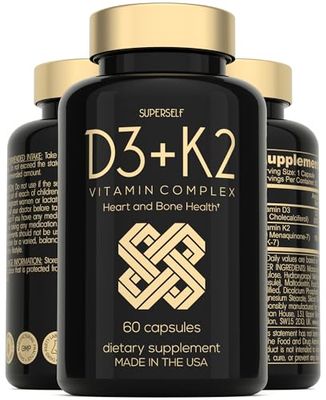 Vitamin D3 K2 Capsules - Vitamin D3 5000 IU and Vitamin K MK7 100mcg - 60 Capsules - USA Made Vegetarian Vitamin D Supplement - High Strength VIT D for Bones, Muscle, Teeth, Immune System
