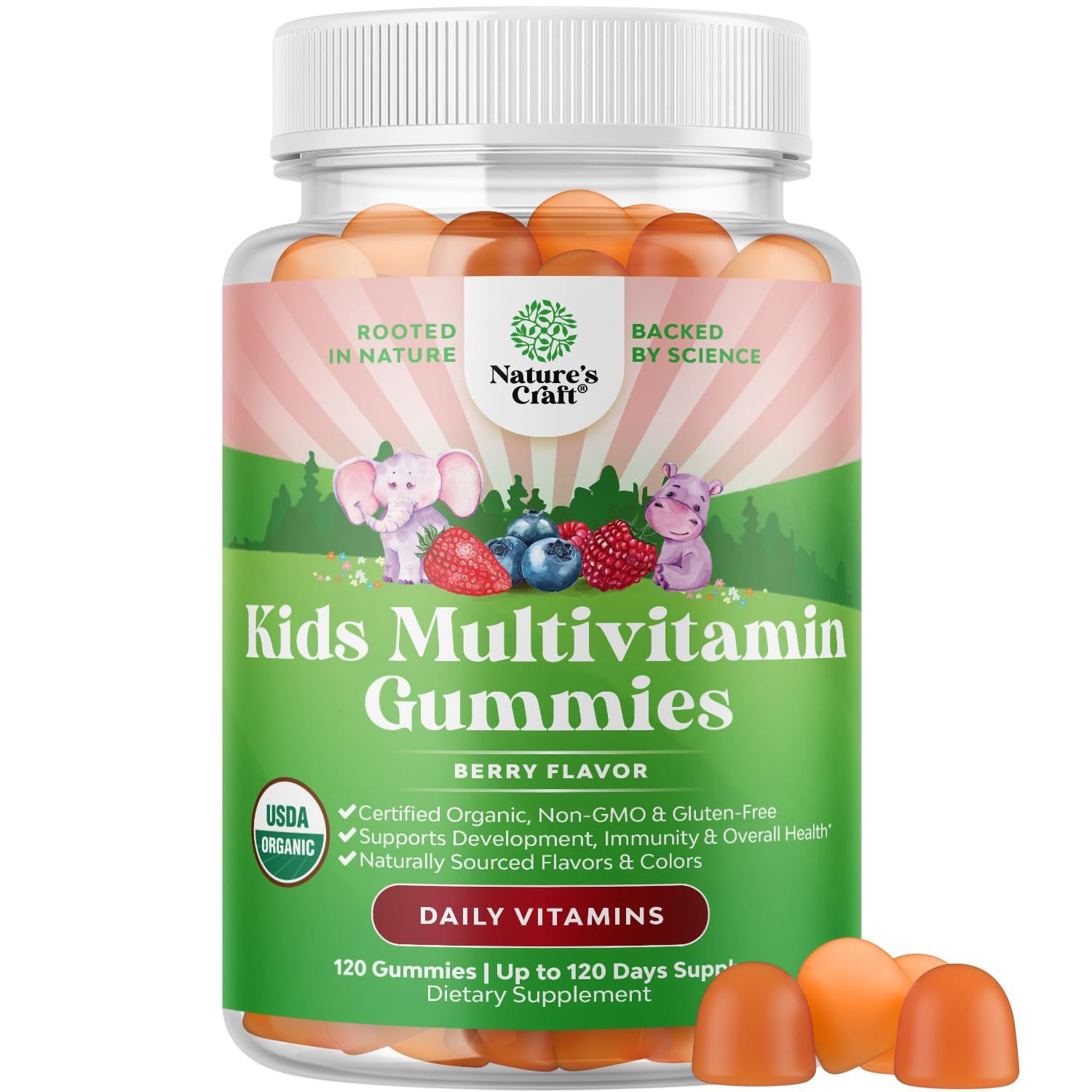 USDA Organic Kids Multivitamin Gummies - Vegan Organic Multivitamin for Kids 2+ with 14 Essential Vitamins and Minerals - Daily Kids Gummy Multivitamins - Vegan Nut Free &amp; Non-GMO (120 Count)