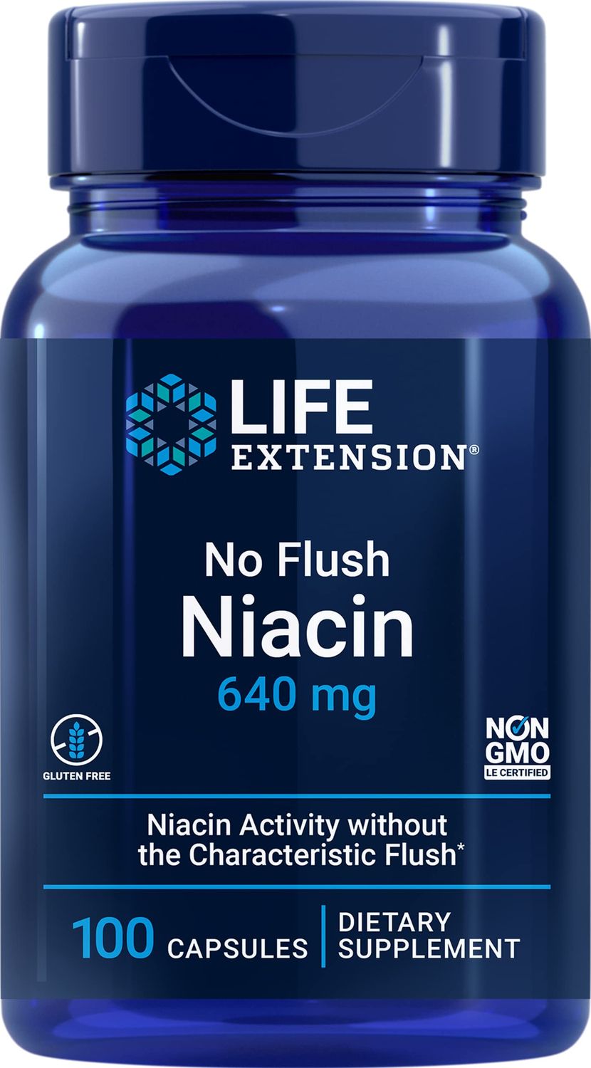 Life Extension No Flush Niacin 640 mg, 100 Capsules (Pack of 2)