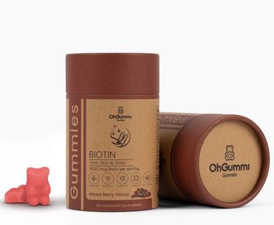 OhGummi Biotin 5000mcg Gummies with VIT A, B12, C, D3, E + Folic Acid (Vegan Biotin)