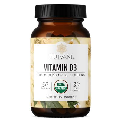 Truvani Organic Vitamin D3 - Plant-Based, USDA Organic, Gluten-Free, Non-GMO, Vegan D3 Supplement - Supports Bone, Immune &amp; Brain Health - 30 Tablets