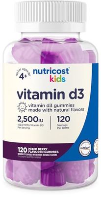 Nutricost Kids Vitamin D3 Gummies 2,500 IU (62.5mcg), 120 Gummies - Mixed Berry Flavored