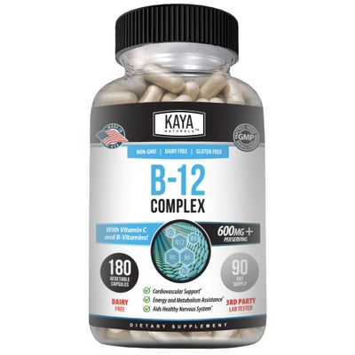 Kaya Naturals B-12 Complex | Multivitamin Supplement for Women &amp; Men | Energy and Metabolism Booster | Vitamin Supplement with Biotin, Choline, Inositol, Folate, and Vitamin C - 180 Count