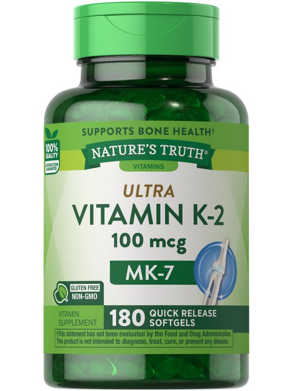 Nature's Truth Vitamin K2 MK7 Complex | 100 mcg | 180 Softgels | Non-GMO &amp; Gluten Free Supplement