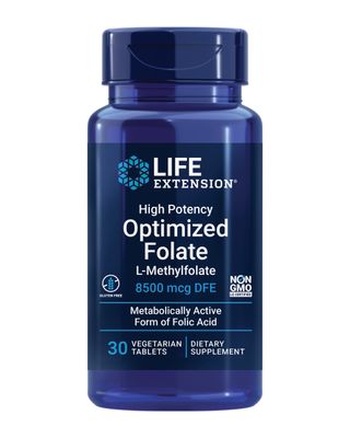 Life Extension High Potency Optimized Folate - L-methylfolate - Folic Acid, 8500 mcg DFE - Heart &amp; Brain Support, Healthy Homocysteine Levels - Gluten-Free, Non-GMO, Vegetarian - 30 Tablets