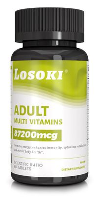 Losoki Adult Multi Vitamins - Comprehensive Daily Multivitamin Supplement for Men and Women - 60 Tablets for Enhanced Energy, Vitality, and Immune Support