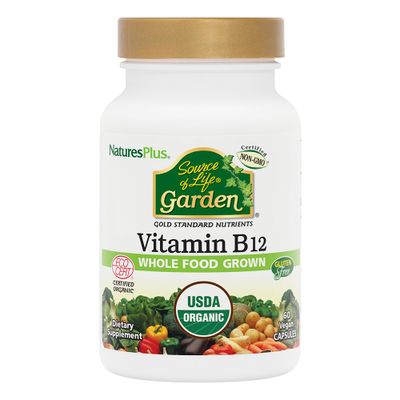 Natures Plus Source of Life Garden Certified Organic Vitamin B12-1000 mcg methylcobalamin, 60 Vegan Capsules - Whole Food Vitamin B12 Supplement - Energy Boost - Vegetarian, Gluten-Free - 30 Servings