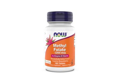 NOW Supplements, Methyl Folate 1,000 mcg, Metabolically Active Folate*, Co-Enzyme B Vitamin, 180 Tablets