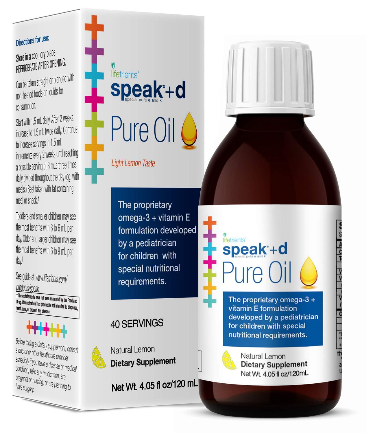 Lifetrients - Speak+D Pure Oil - Natural Lemon - 4.05 oz - Pediatrician Formulated to Support Children with Special Nutritional Requirements - Enhanced with Omega-3, Vitamin E, Vitamin D &amp; Vitamin K