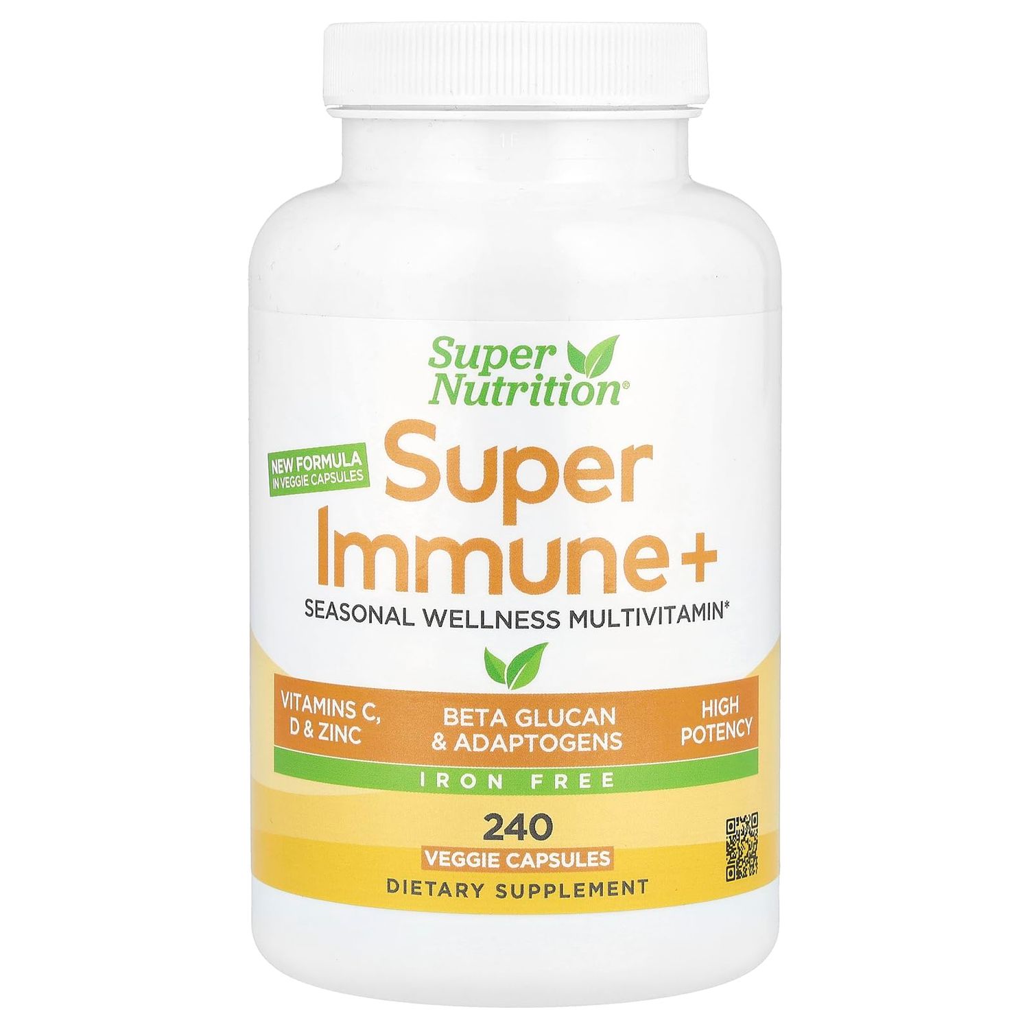 Super Nutrition Super Immune+ Multivitamin, Iron Free, 240 Veggie Capsules