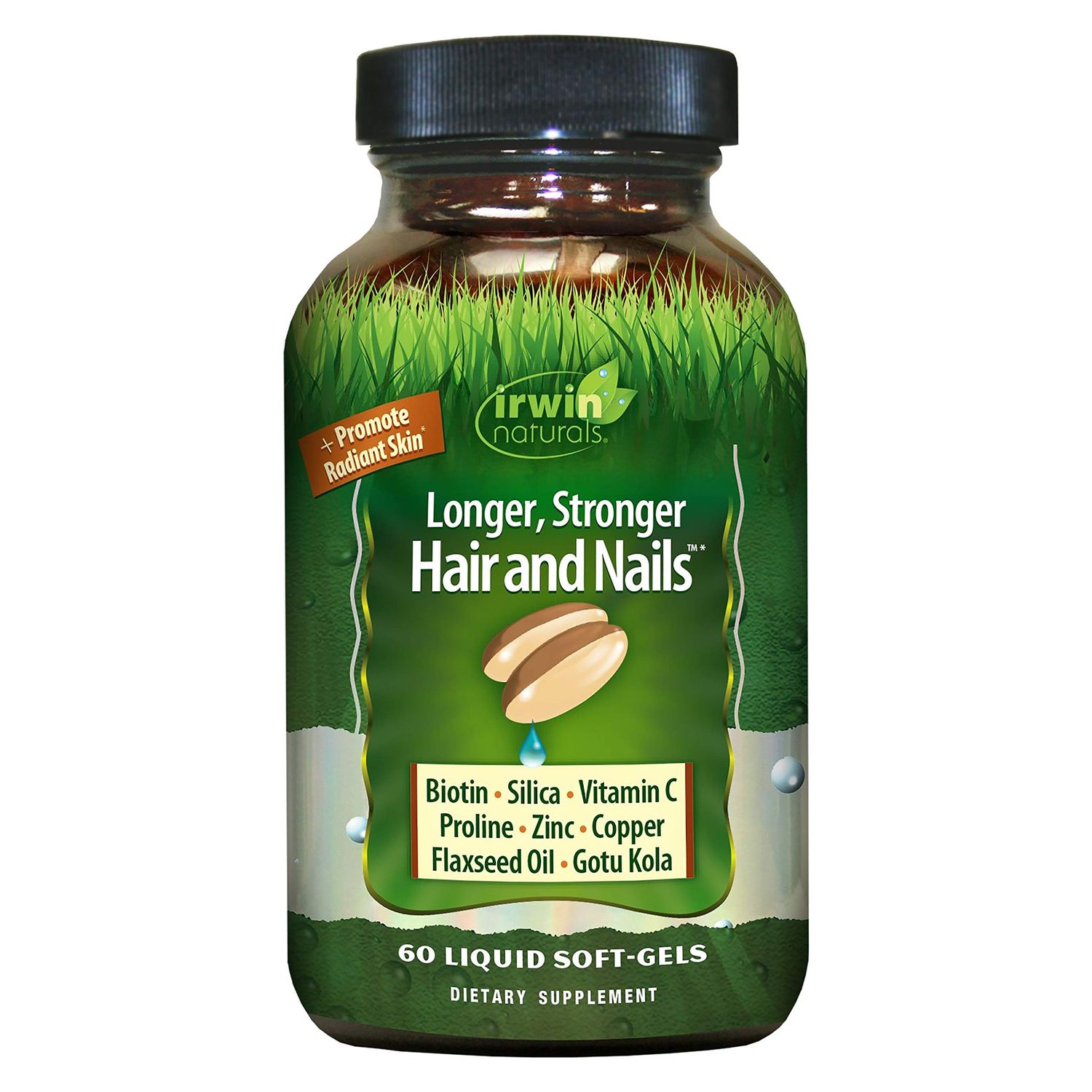 Irwin Naturals Longer, Stronger Hair and Nails - 60 Liquid Softgels - Promotes Vibrant Shine Texture &amp; Strength - 30 Total Servings