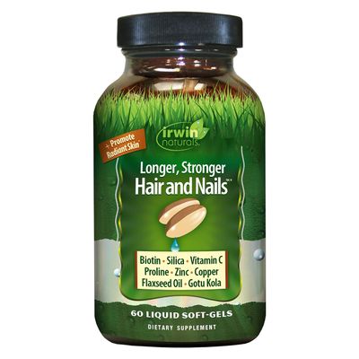 Irwin Naturals Longer, Stronger Hair and Nails - 60 Liquid Softgels - Promotes Vibrant Shine Texture &amp; Strength - 30 Total Servings