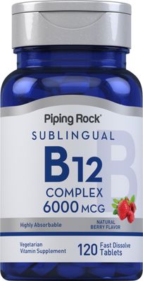 Piping Rock Vitamin B12 | 6000 mcg | 120 Fast Dissolve Tablets | Berry Flavor Methylcobalamin B-12 Supplement | Vegetarian, Non-GMO, Gluten Free