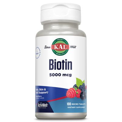 KAL 5000 Mcg Biotin Tablets, Mixed Berry, 100 Count