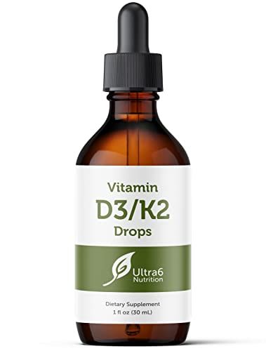 Ultra6 Nutrition Vitamin D and K2 Drops - Liquid Vitamin D3 with K2 Supplements for Adults and Kids - D3/K2 Vitamins Supplement for Supreme Absorption and Healthy Bones - Made in USA