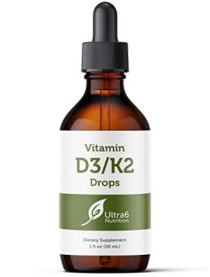 Ultra6 Nutrition Vitamin D and K2 Drops - Liquid Vitamin D3 with K2 Supplements for Adults and Kids - D3/K2 Vitamins Supplement for Supreme Absorption and Healthy Bones - Made in USA