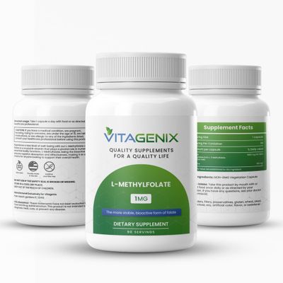 VITAGENIX L-Methylfolate - Optimized &amp; Highly Bioactive Methyl Folate Supplement for Mood &amp; Immune Support - Professional Strength Active 5-MTHF Form - 1mg - 90 Capsules