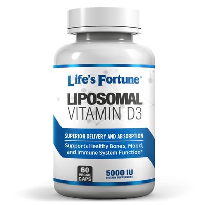Life&#39;s Fortune Liposomal Vitamin D3 5000 IU Supplement Non-GMO, High Absorption, Supports Healthy Bones Mood and Immune System Function, 60 Veggie Caps