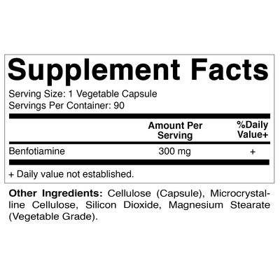 Vitamatic Benfotiamine 300 mg 90 Vegetarian Capsules - Also Called Fat Soluble Vitamin B1 (90 Count (Pack of 1)) (2 Bottles)