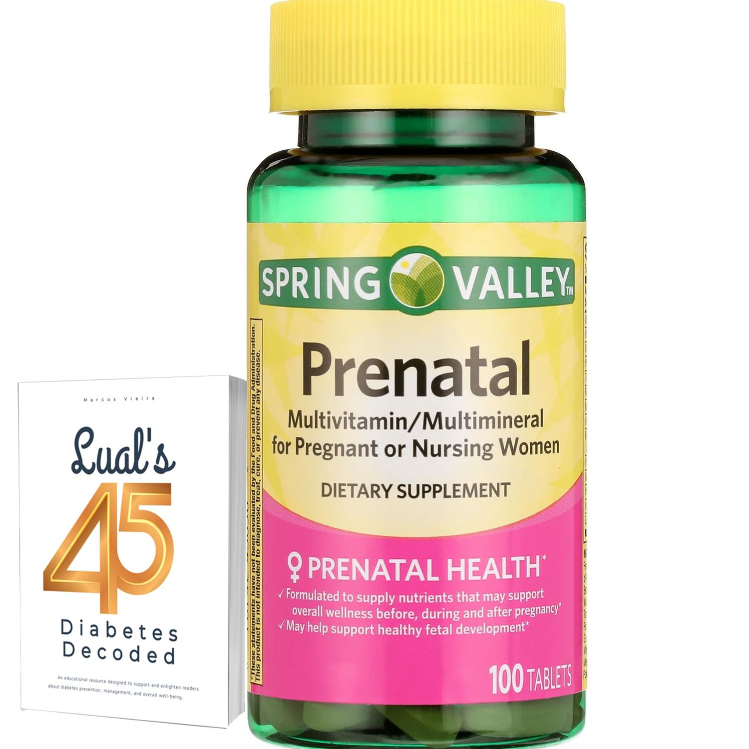 LUAL 45 Diabetes Decoded Bundle with Spring Valley Prenatal Multivitamin | Prenatal Vitamins for Women | Pregnancy Must Haves Folate Supplement | 100 Tablets