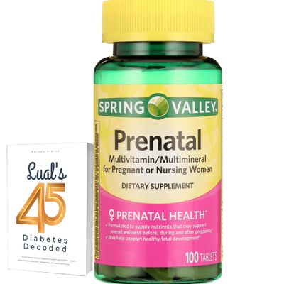 LUAL 45 Diabetes Decoded Bundle with Spring Valley Prenatal Multivitamin | Prenatal Vitamins for Women | Pregnancy Must Haves Folate Supplement | 100 Tablets