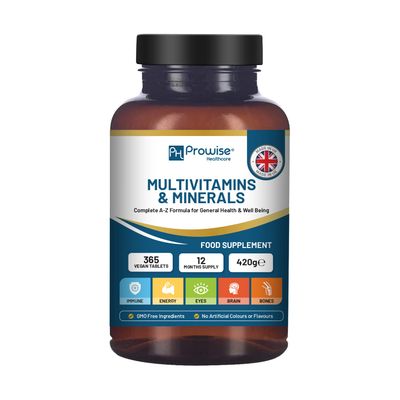 A-Z Multivitamins &amp; Minerals I 365 Vegan Tablets (1 Year Supply) I 26 Essential Active Vitamins, Minerals &amp; Micronutrients for Men and Women I Made in The UK by Prowise Healthcare