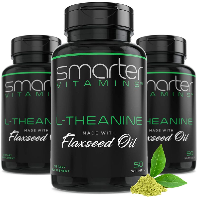 (3 Pack) Smarter L-Theanine 250mg Supplement for Relaxation, Mood &amp; Alertness Support, in Non-GMO Flaxseed Oil, 150 Liquid Softgels
