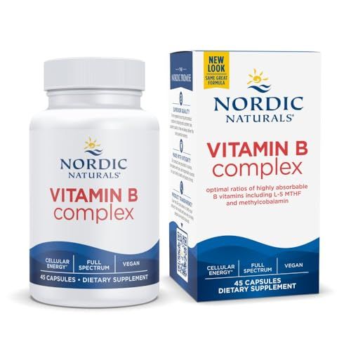 Nordic Naturals Vitamin B Complex - 45 Capsules Thiamine, Riboflavin, Niacin, B6 &amp; B12, Folate, Biotin, Pantothenic Acid Heart Brain Health, Energy, Metabolism Non-GMO Servings