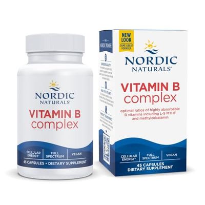 Nordic Naturals Vitamin B Complex - 45 Capsules Thiamine, Riboflavin, Niacin, B6 &amp; B12, Folate, Biotin, Pantothenic Acid Heart Brain Health, Energy, Metabolism Non-GMO Servings