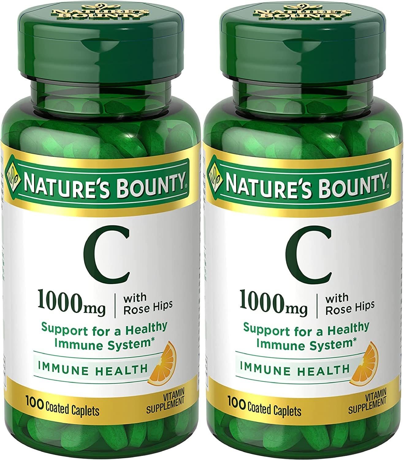 Nature's Bounty Vitamin C 1000 mg Plus Rose Hips Caplets 100 ea (Pack of 2)
