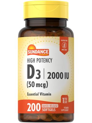 Sundance High Potency D3 2000 IU | 200 Quick Release Softgels | Essential Vitamin Formula | Non-GMO and Gluten Free Supplement