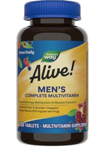 Nature&#39;s Way Alive! Men&#39;s Complete Daily Multivitamin, Supports Energy Metabolism &amp; Muscle Function*, with B-Vitamins, Gluten Free, 130 Tablets (Packaging May Vary)