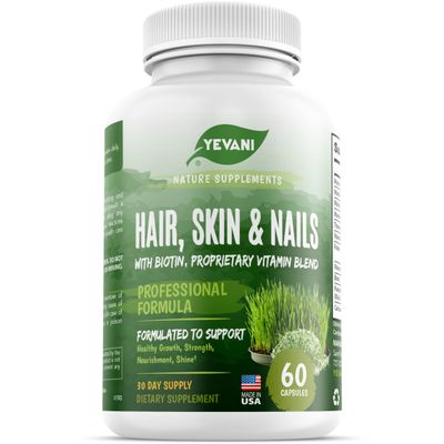YEVANI 100% Pure Hair, Skin, and Nails Vitamins with Biotin Super Blend Formula, Designed to Support Radiant Beauty, Hair, Skin and Nail Health for Both Women and Men