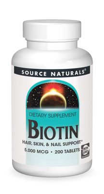 Source Naturals Biotin 5,000mcg High Potency B Vitamin Nutrients Support Healthy Hair, Skin &amp; Nails - Maximum Strength Biotin Deficiency Supplement - 200 Tablets