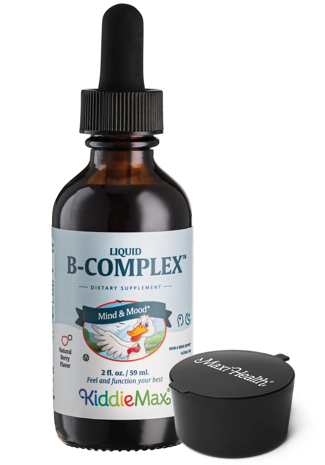 Raspberry Liquid Vitamin B Complex - Supplement with Vitamin B12 - Sublingual B Drops for Kids with B1 B2 B3 B5 B6 Biotin Folic Acid - For Energy &amp; Brain Function, 2 fl. oz. w/ Black Pillbox