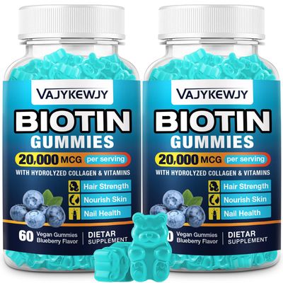 VAJYKEWJY 2 Pack Vegan Biotin Gummies for Hair, Skin &amp; Nails - 20,000 mcg per Serving, Suitable for Women &amp; Men - 120 Gummies