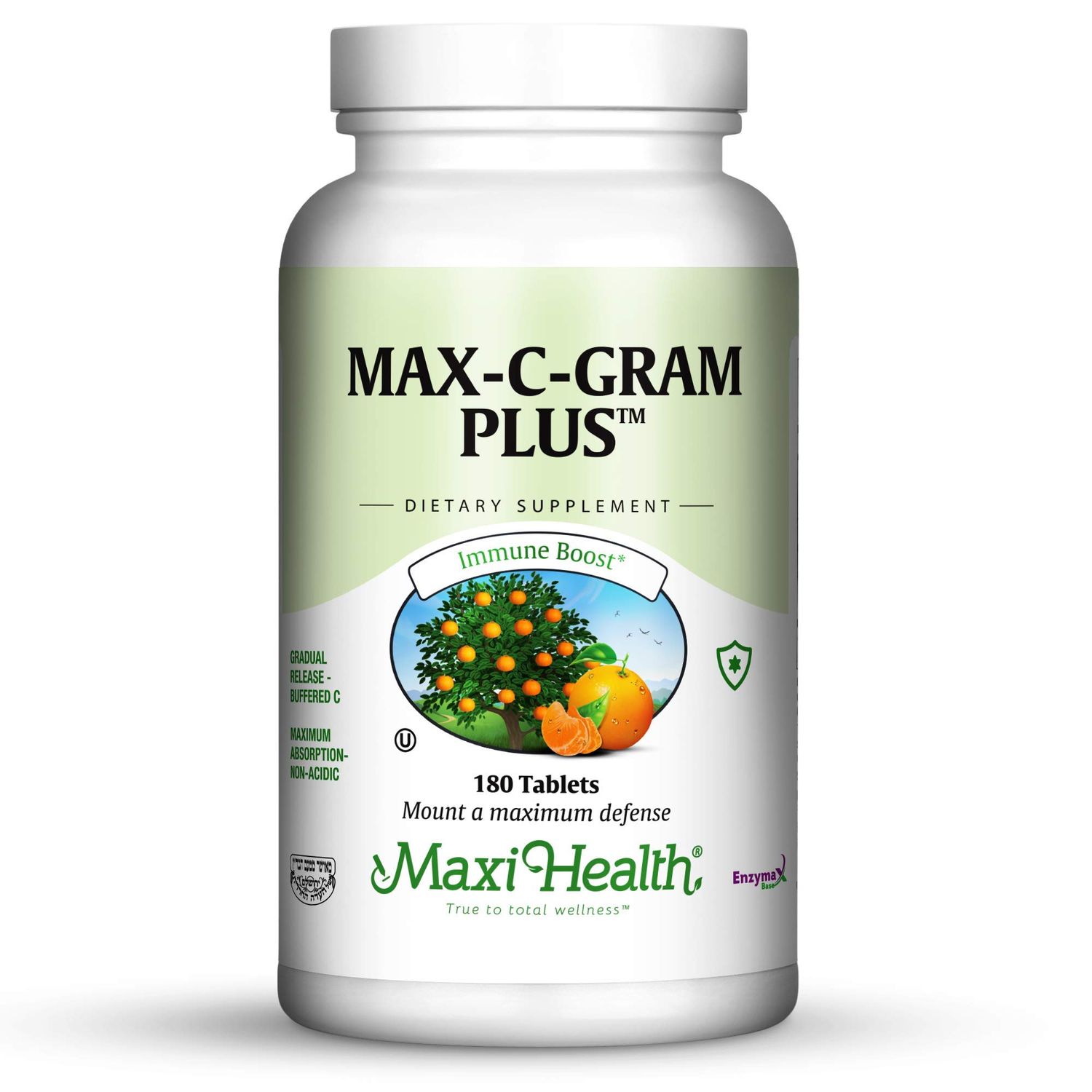 Maxi Health Max C Gram Plus -Gradual Release Buffered Vitamin C Tablets, 180 Count (Pack of 1)