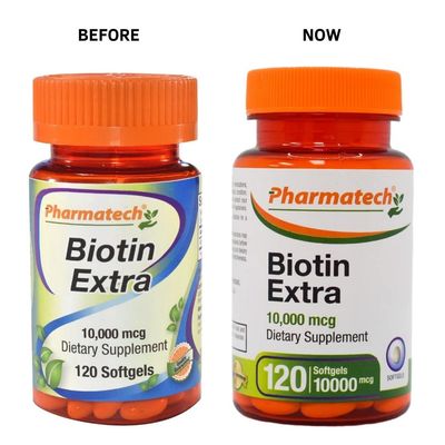 PHARMATECH Biotin Vitamin for Hair Growth, Biotin 10000mcg, Improves Skin and Nails Quality, Vitamin B7, Supplement for Women, Gluten Free, 120 Softgels