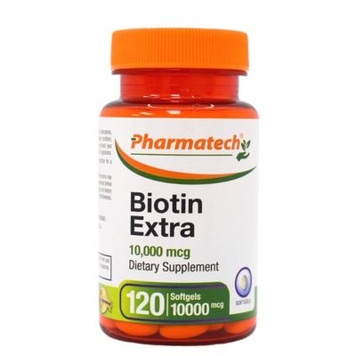 PHARMATECH Biotin Vitamin for Hair Growth, Biotin 10000mcg, Improves Skin and Nails Quality, Vitamin B7, Supplement for Women, Gluten Free, 120 Softgels