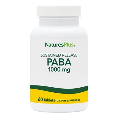 Natures Plus PABA, Sustained Release (para-Aminobenzoic Acid) - 1000 mg, 60 Vegetarian Tablets - Skin Health Support Supplement, Promotes Energy Production - Gluten-Free - 60 Servings