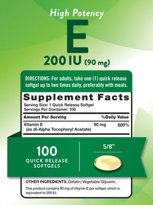 Nature's Truth Vitamin E Softgels | 200 IU | 100 Softgels | Non-GMO &amp; Gluten Free Supplement