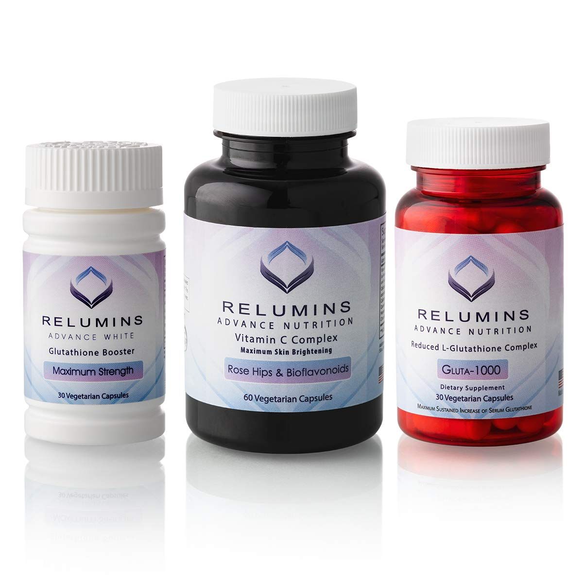 Relumins Advance Nutrition Gluta 1000, Vitamin C MAX &amp; Booster Capsules (3 Bottles Total)