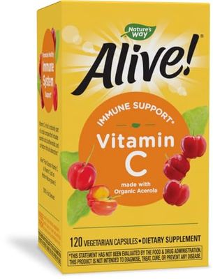 Nature&#39;s Way Alive! Vitamin C Supplement with Organic Acerola, Immune Support*, 120 Capsules