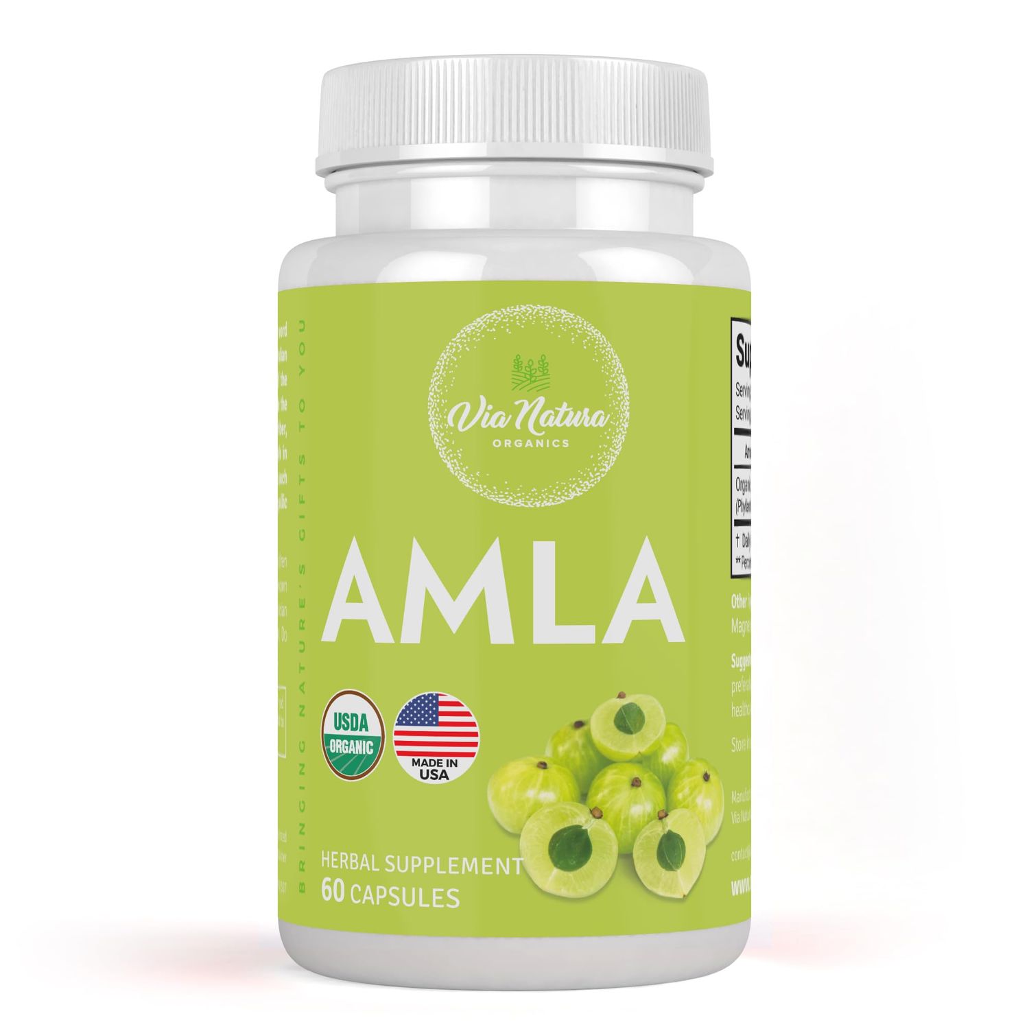 Via Natura Organics Amla Capsules 1000mg | Organic Herbal Supplement | Natural Source of Vitamin C | 60 Capsules